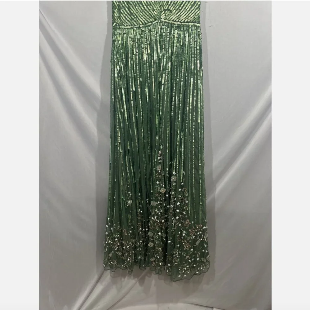 NWT$798 Mac Duggal [ 8 ] Sequin Floral Embellished‎ Evening Gown Sage Green Q728 - Picture 16 of 16
